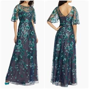 NEW Marchesa Notte Gown Womens 10 Sequin Embroidered Tulle Formal Maxi Dress